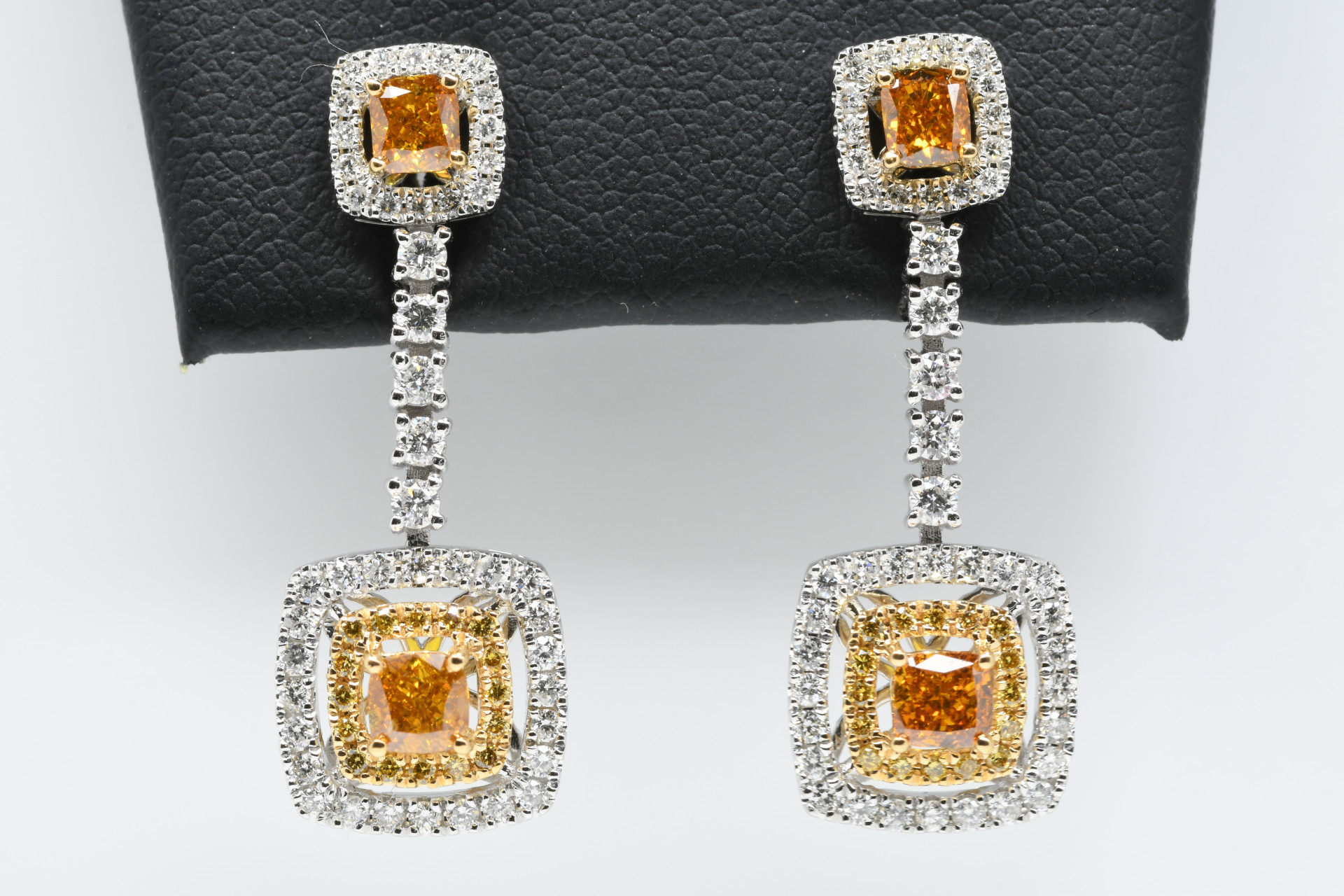 Cognac, White & Yellow Diamond Earrings