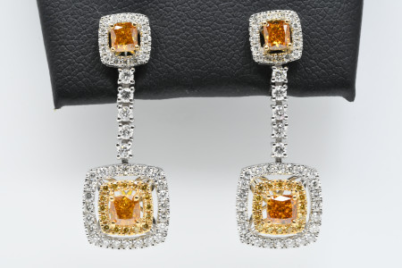 Cognac, White & Yellow Diamond Earrings
