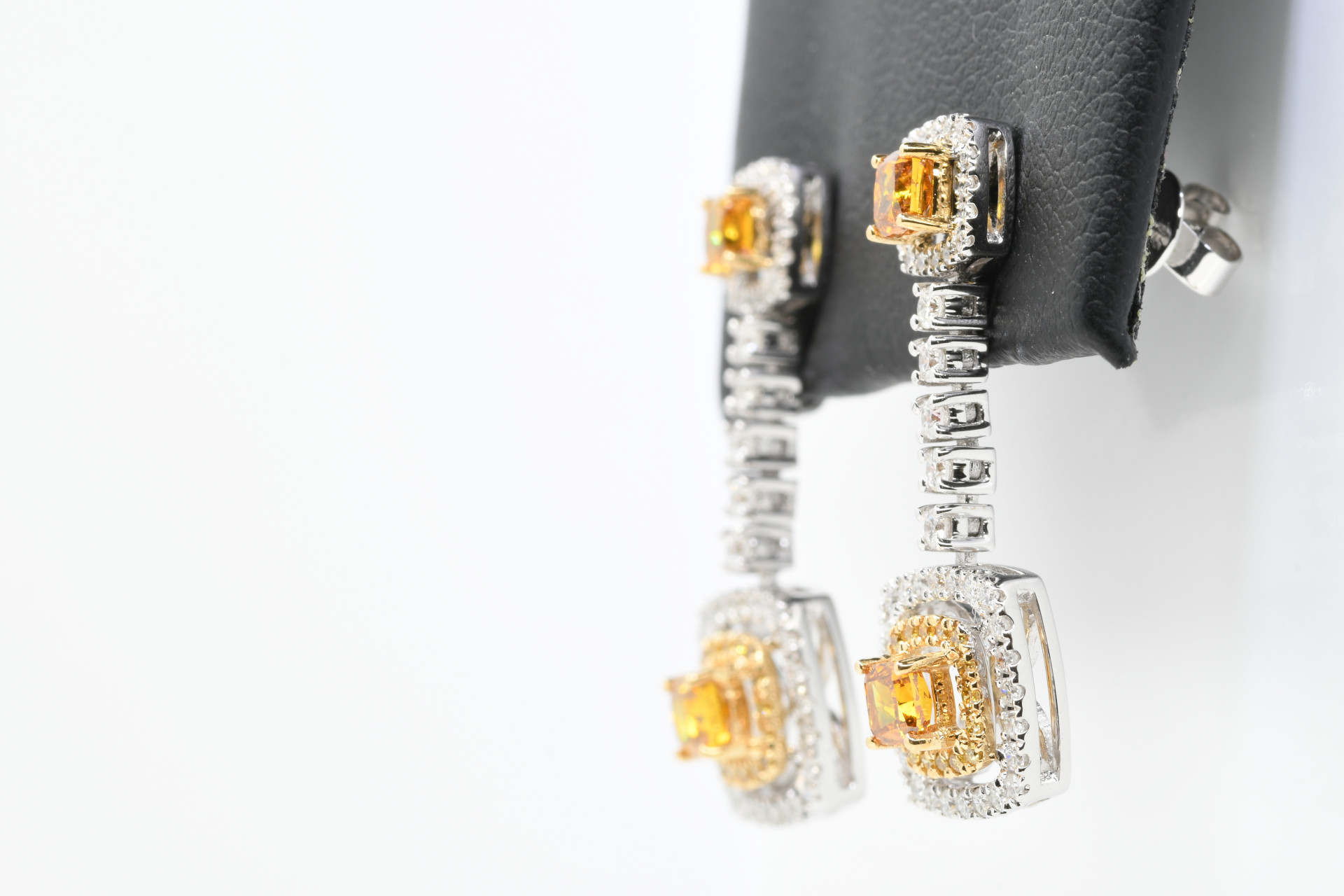 Cognac, White & Yellow Diamond Earrings