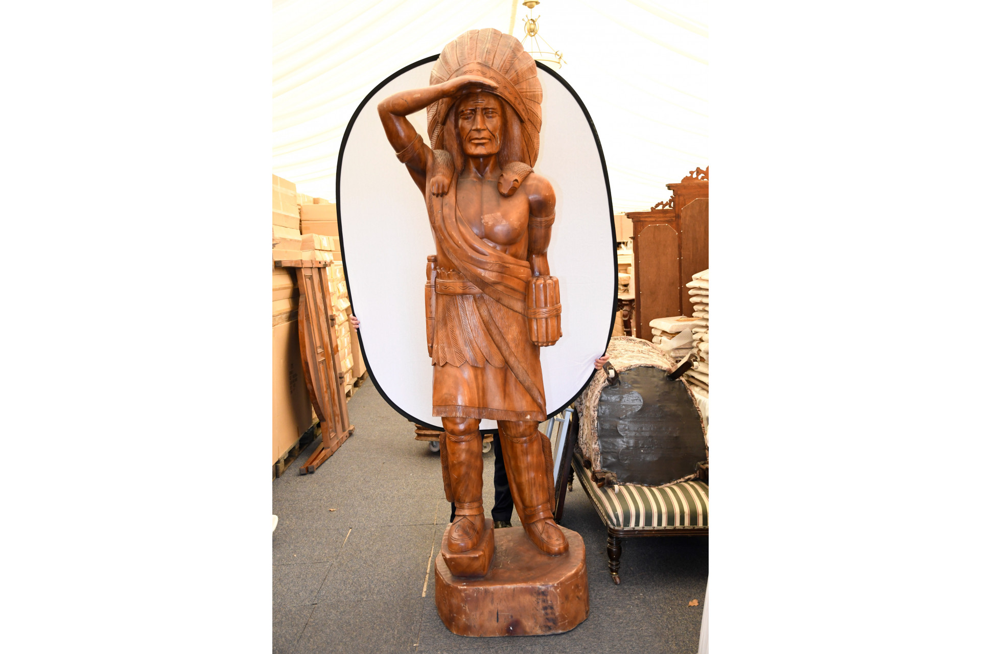 Tall 8ft Hand Carved Wooden Indian