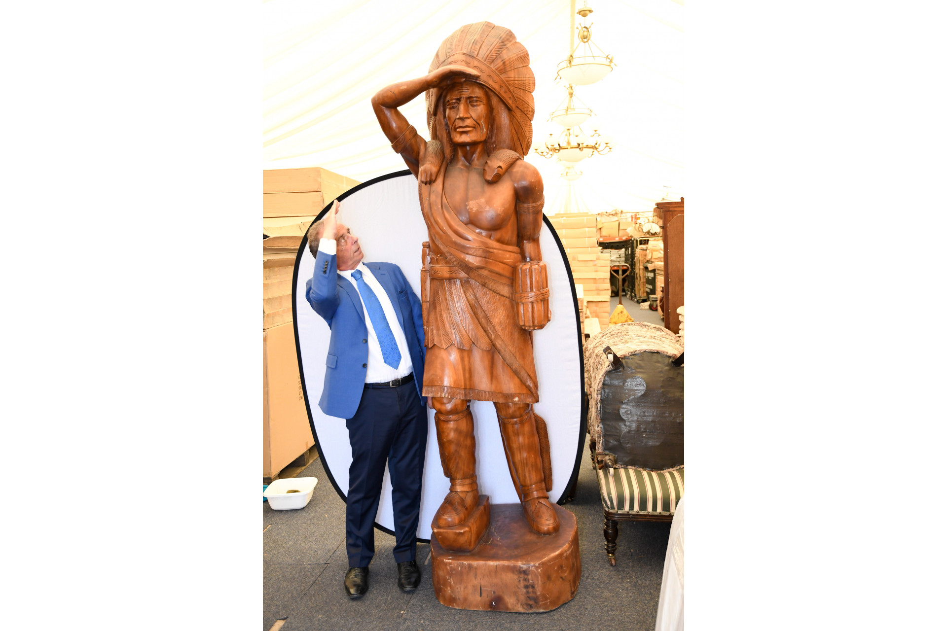 Tall 8ft Hand Carved Wooden Indian