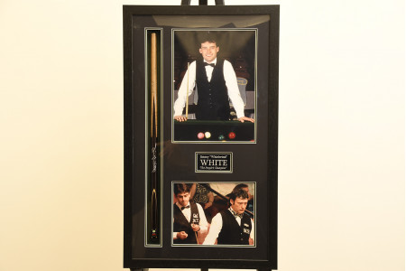Framed Cue Signed by Jimmy White