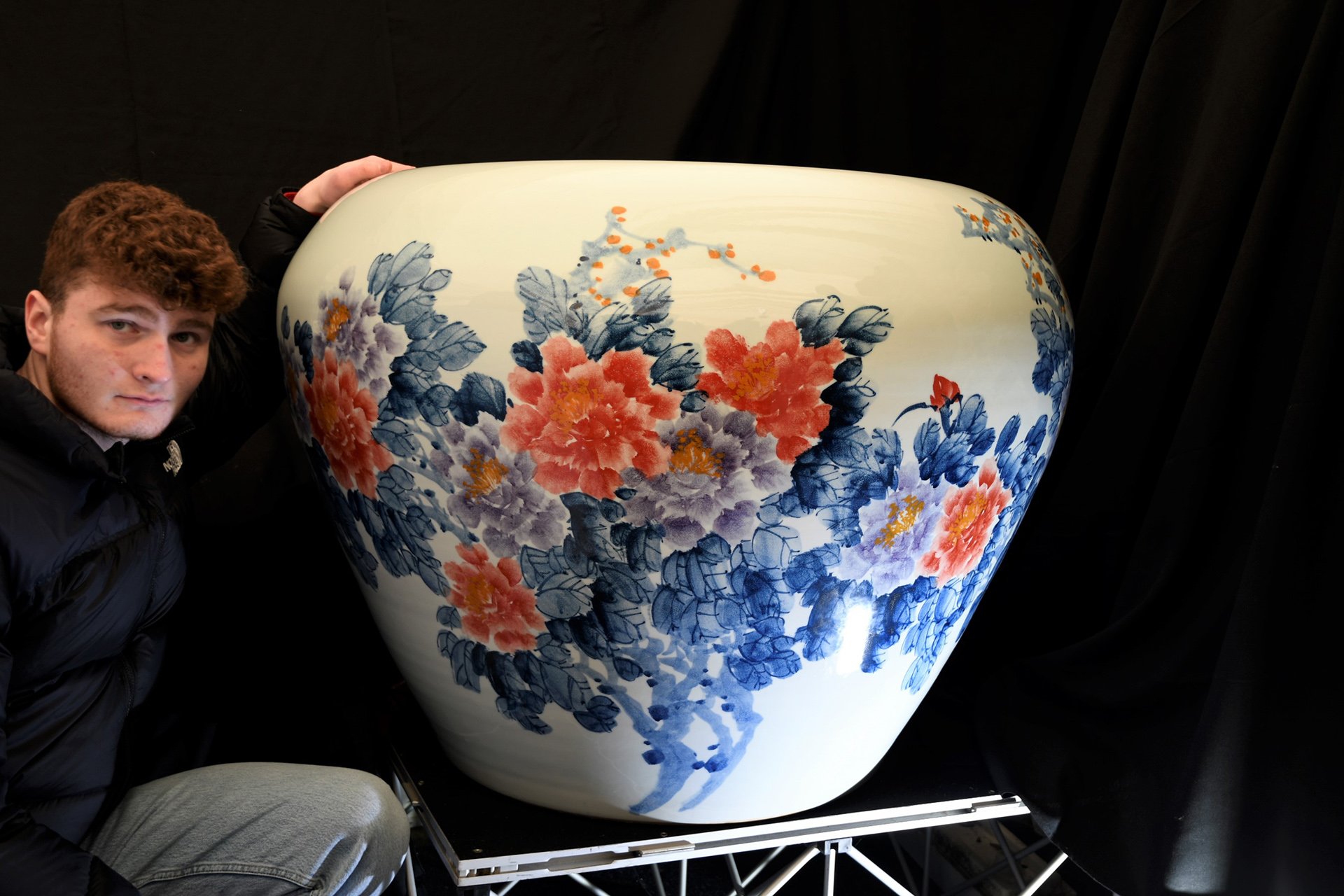 Very Large Hand Painted Chinese Porcelain Fish Bowl