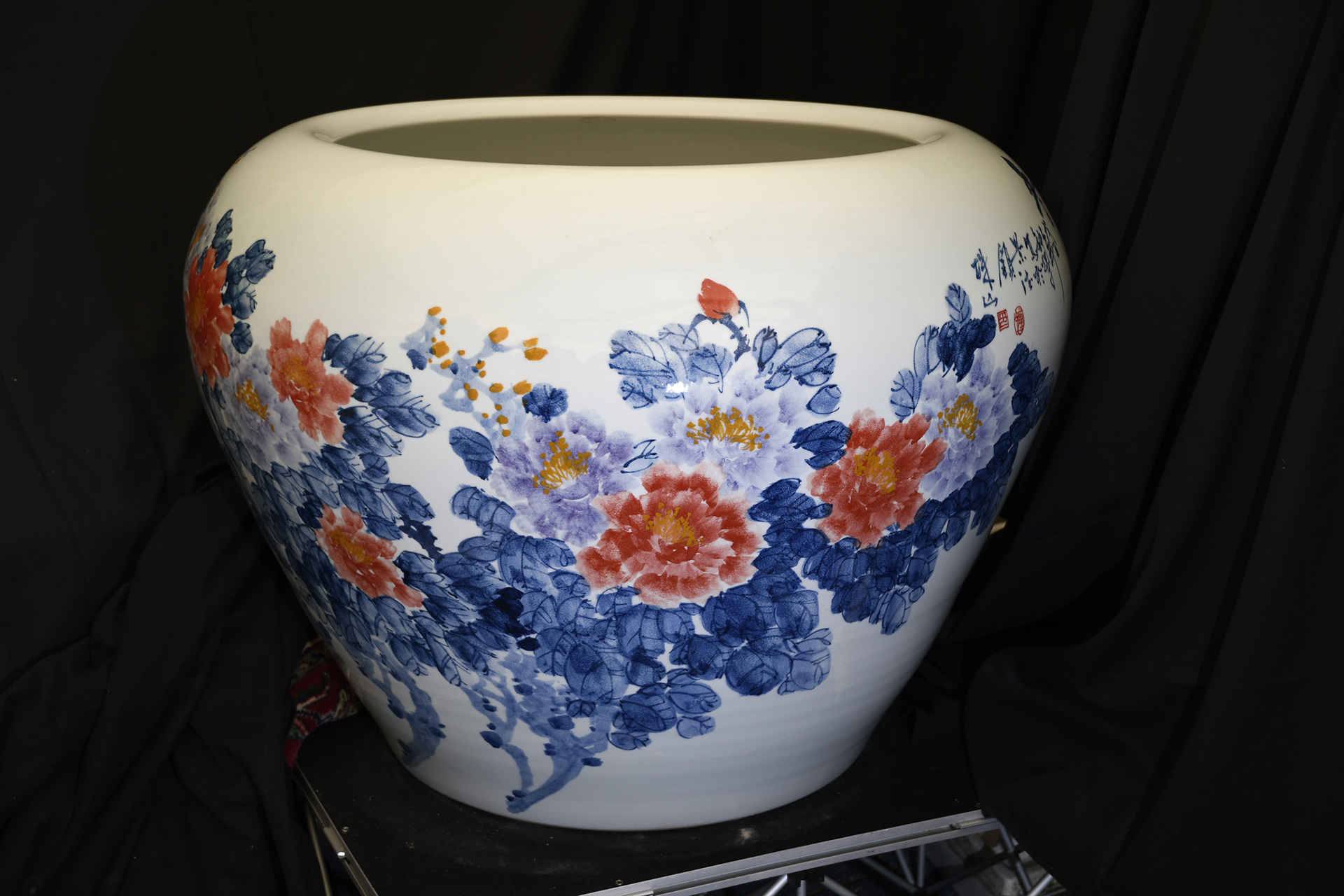 Very Large Hand Painted Chinese Porcelain Fish Bowl