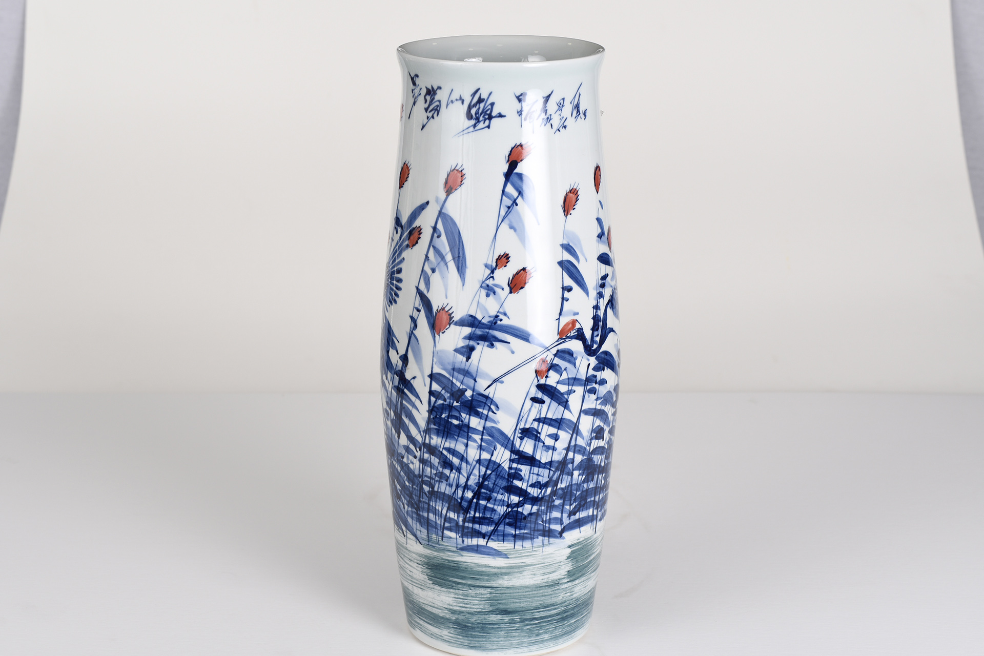 White and Blue Hand Made Chinese Art Vase