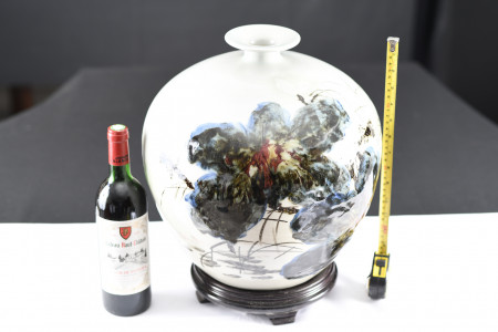 Large Hand Made White Porcelain Floral Vase with Base