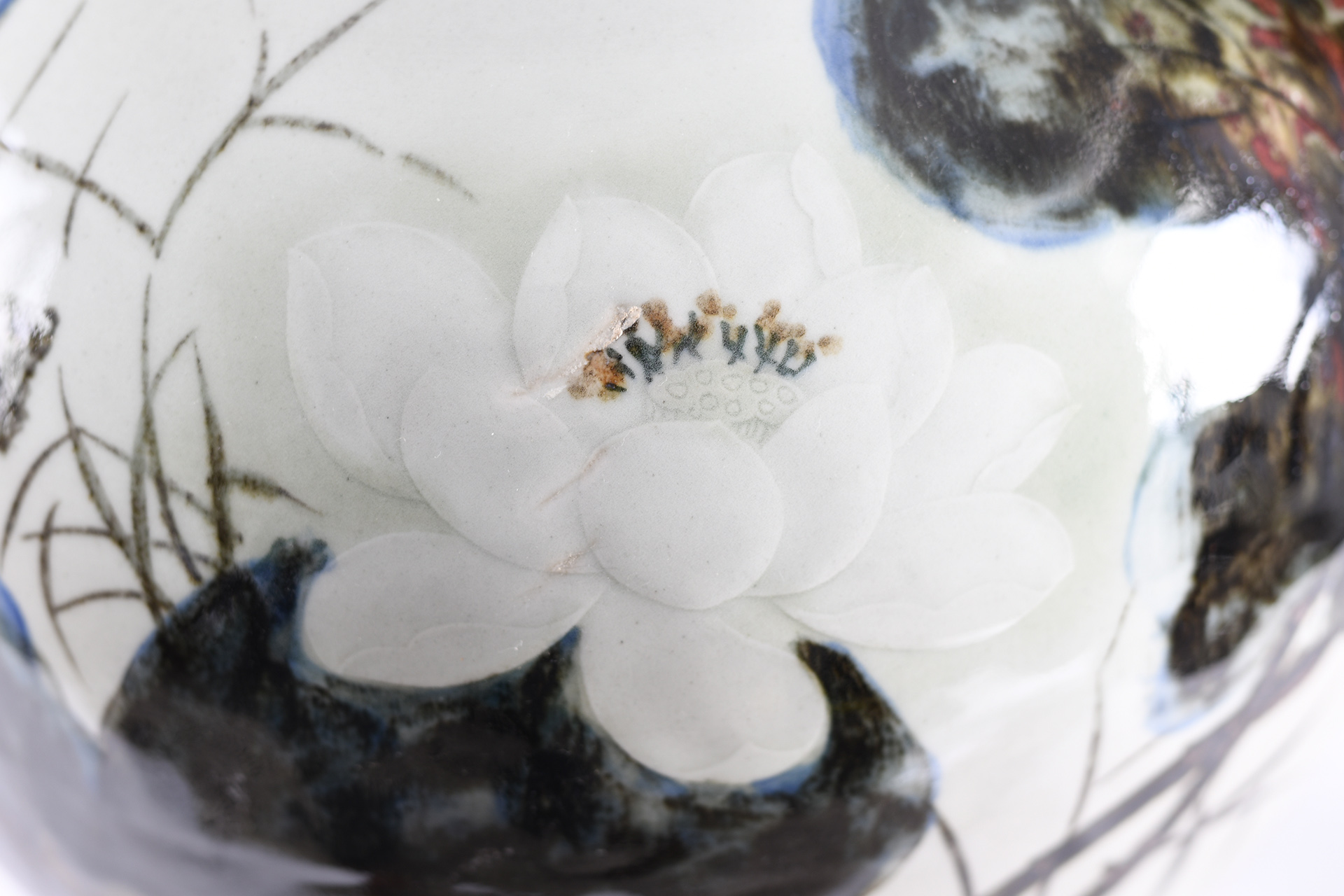 Large Hand Made White Porcelain Floral Vase with Base