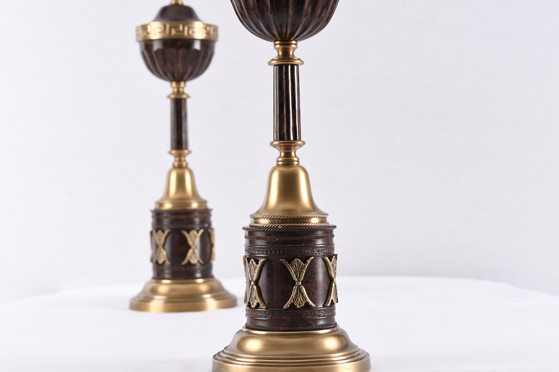 Pair of Brass Mantle Vases