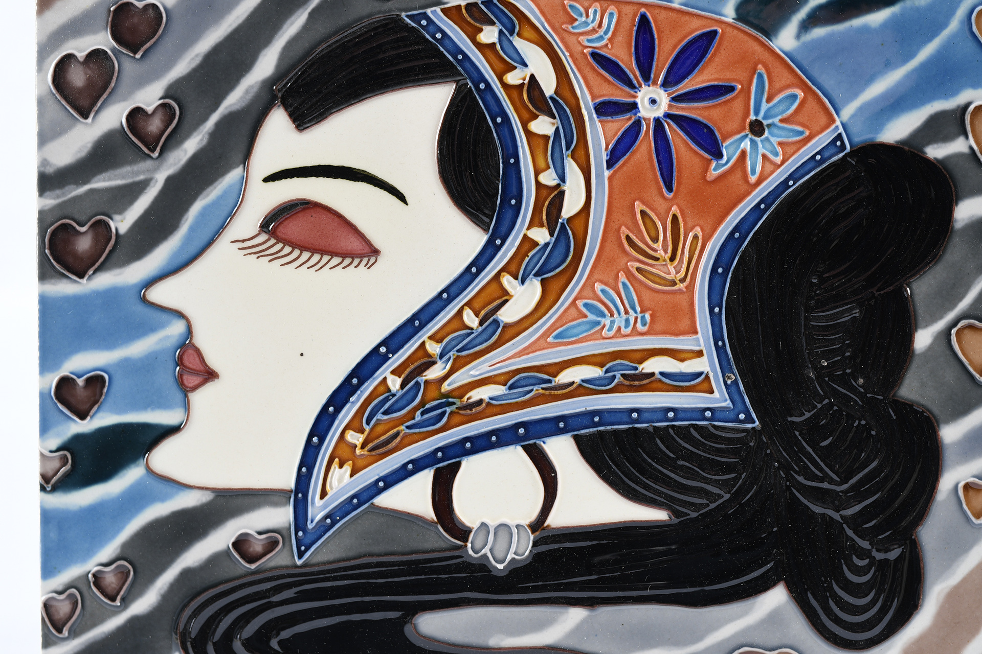 Set of 5 Oriental Embossed Porcelain Art Plaques