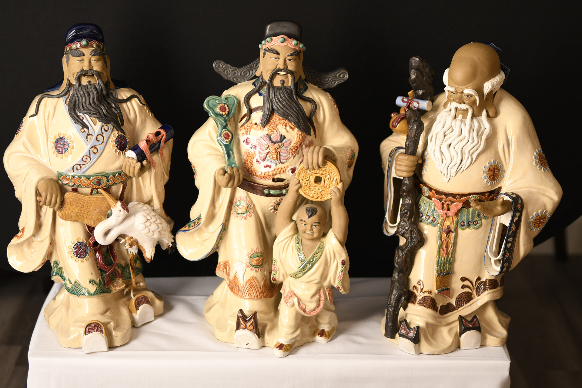 Large Set of 3 Hand Made Porcelian Gods