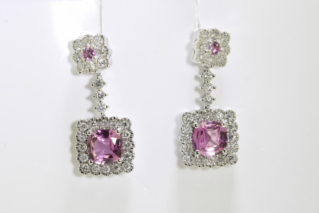 Pink Sapphire & Diamond earrings set in 18 carat white gold.