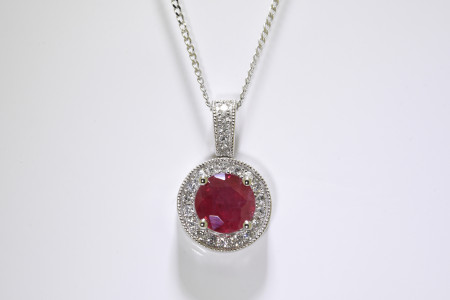 Ruby & Diamond Pendant set in 18 carat white gold
