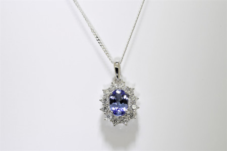 Tanzanite & Diamond Pendant set in 18 carat white gold