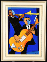 Marsha Hammel Oil on Canvas "Indigo Jazz - Bone & Guitar"
